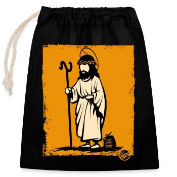 Der Wanderer und Erlöser Jesus - Verschließbarer Geschenkbeutel aus Baumwolle (25x30cm) - Schwarz - Vorne