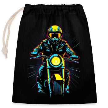 Neonfahrer auf Motorrad - Verschließbarer Geschenkbeutel aus Baumwolle (25x30cm) - Schwarz - Vorne