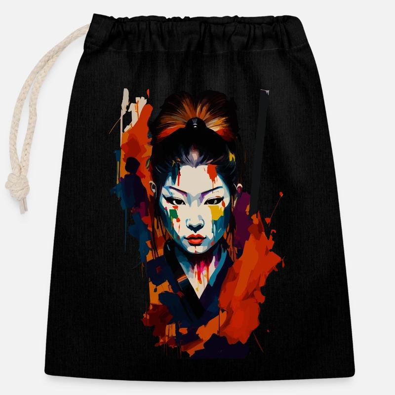 Samurai Warrior – Flashy Splash Art - Closable cotton gift bag (25x30cm) - black