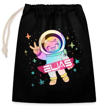 ELIAS - Beautiful boy name with cute astronaut - Closable cotton gift bag (25x30cm) - black - Front