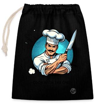Cuisiner avec le chef-chef - Sac cadeau en coton avec cordon (25 x 30 cm) - noir - Devant
