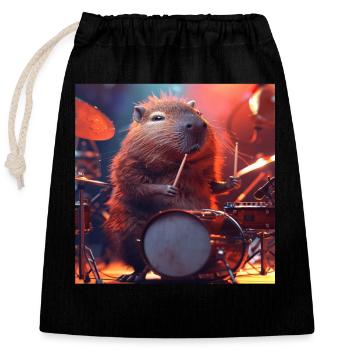 Capybara - Closable cotton gift bag (25x30cm) - black - Front