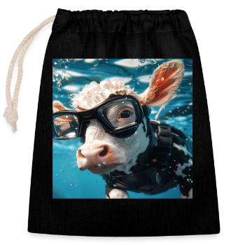 Cow - Closable cotton gift bag (25x30cm) - black - Front