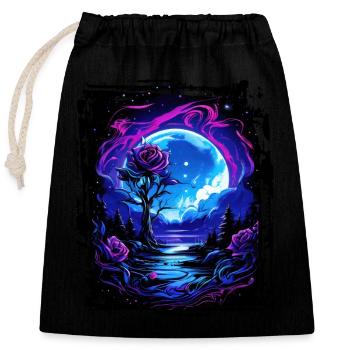 Dreamlike moonlight and a magical rose - Closable cotton gift bag (25x30cm) - black - Front