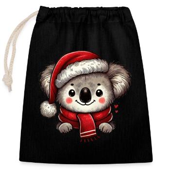 Cuddly Christmas koala with red scarf and - Closable cotton gift bag (25x30cm) - black - Front