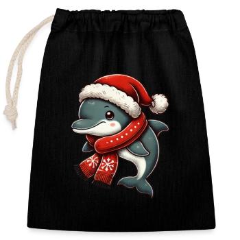 Dauphin de Noël avec chapeau et écharpe - Sac cadeau en coton avec cordon (25 x 30 cm) - noir - Devant