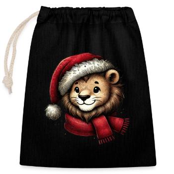 Lion de Noël avec chapeau et écharpe - Sac cadeau en coton avec cordon (25 x 30 cm) - noir - Devant