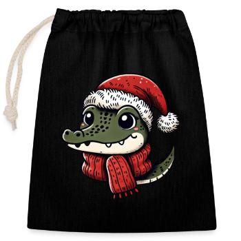 Crocodile de Noël avec chapeau et écharpe - Sac cadeau en coton avec cordon (25 x 30 cm) - noir - Devant