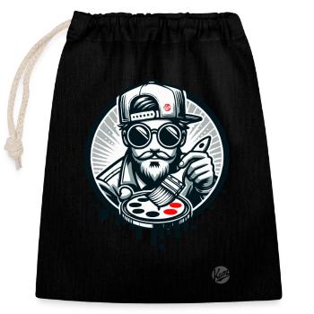 Street art artist with color palette - Closable cotton gift bag (25x30cm) - black - Front