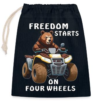 LE QUAD BEAR FREEDOM DÉMARRE SUR QUATRE ROUES - Sac cadeau en coton avec cordon (25 x 30 cm) - bleu marine - Devant