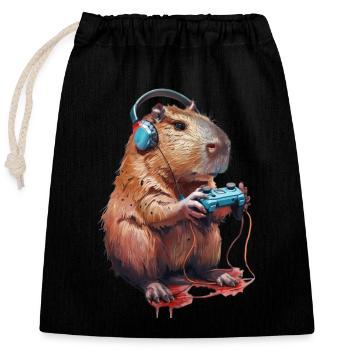 Capybara - Closable cotton gift bag (25x30cm) - black - Front
