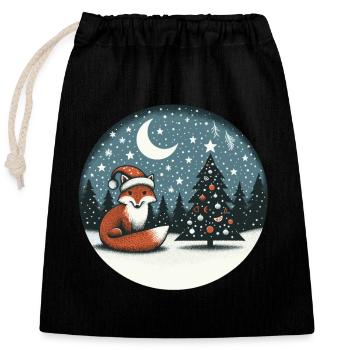 Weihnachten Xmas Fuchs Weihnachtsmütze Schnee Fun - Verschließbarer Geschenkbeutel aus Baumwolle (25x30cm) - Schwarz - Vorne