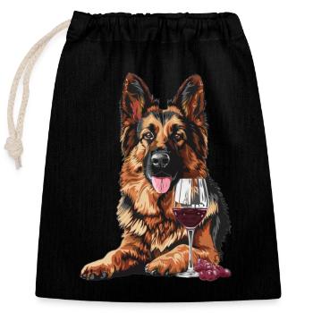German Shepherd - Closable cotton gift bag (25x30cm) - black - Front