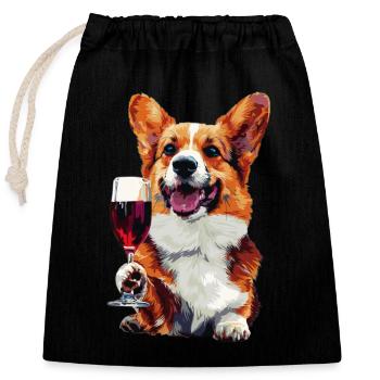 Welsh Corgi Pembroke - Verschließbarer Geschenkbeutel aus Baumwolle (25x30cm) - Schwarz - Vorne