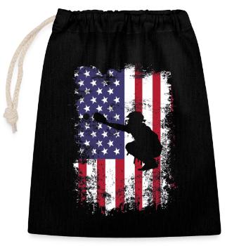 Baseball Sport Baseballspieler Pitcher Catcher USA - Verschließbarer Geschenkbeutel aus Baumwolle (25x30cm) - Schwarz - Vorne