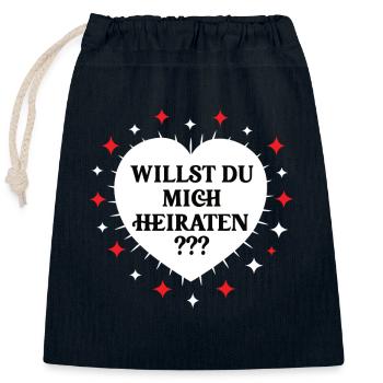 Antrag Verlobung Heiratsantrag Willst Du Heiraten - Verschließbarer Geschenkbeutel aus Baumwolle (25x30cm) - Navy - Vorne