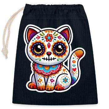 Cute Mexican Sugar Skull Cat in Halloween costume - Closable cotton gift bag (25x30cm) - navy - Front
