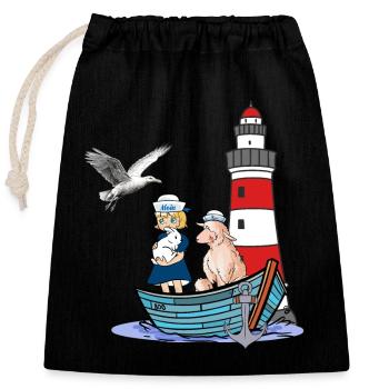 Girl Lighthouse Maritime Boat Sheep Seagull Child - Closable cotton gift bag (25x30cm) - black - Front