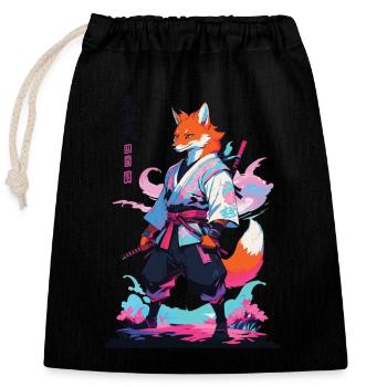 Kitsune Samurai Fox Esthétique Style Vaporwave - Sac cadeau en coton avec cordon (25 x 30 cm) - noir - Devant