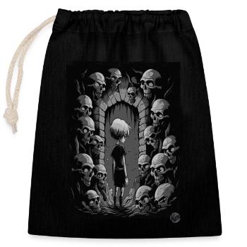 Boy in the dungeon with skulls - Closable cotton gift bag (25x30cm) - black - Front