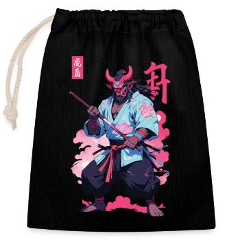 Samouraï Oni Yokai Esthétique Style Vaporwave - Sac cadeau en coton avec cordon (25 x 30 cm) - noir - Devant