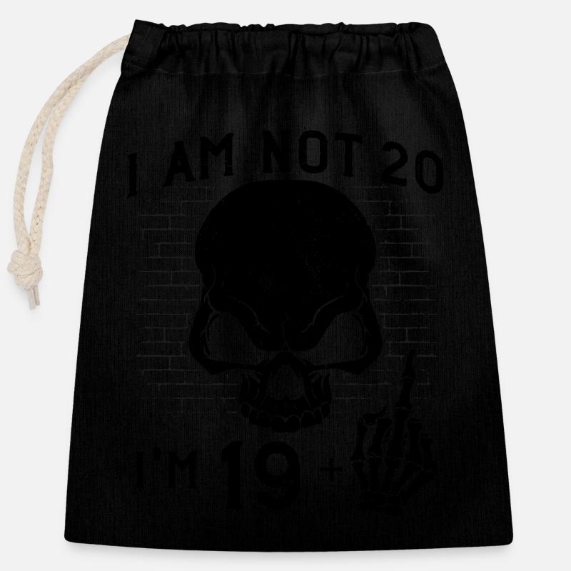 20th Birthday Skeleton Hand - I Am 19 Plus Middle - Closable cotton gift bag (25x30cm) - black