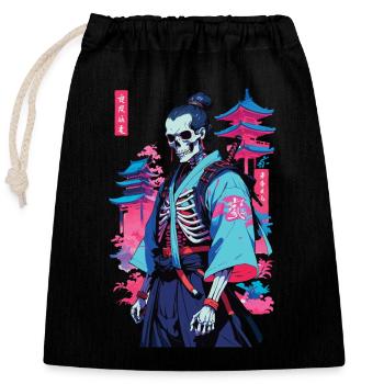 Oni Skeleton Samurai Vaporwave Esthétique - Sac cadeau en coton avec cordon (25 x 30 cm) - noir - Devant