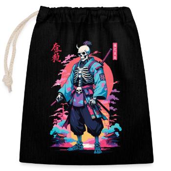 Oni Skeleton Samurai & Vaporwave Design esthétique - Sac cadeau en coton avec cordon (25 x 30 cm) - noir - Devant
