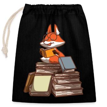 Book Nerd Boooks Librarian Fox Reading - Closable cotton gift bag (25x30cm) - black - Front