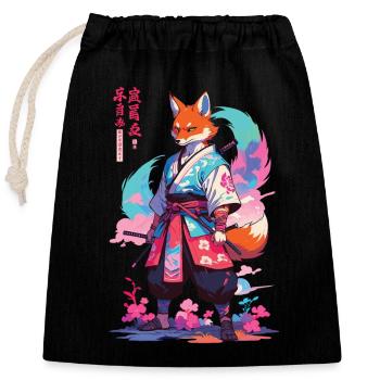Kitsune Samurai Fox Esthétique Style Vaporwave - Sac cadeau en coton avec cordon (25 x 30 cm) - noir - Devant