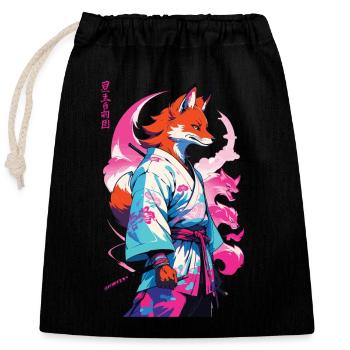 Kitsune Samurai Fox Esthétique Style Vaporwave - Sac cadeau en coton avec cordon (25 x 30 cm) - noir - Devant