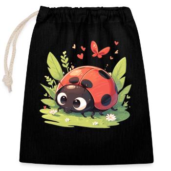 Ladybug Marienkäfer - Closable cotton gift bag (25x30cm) - black - Front