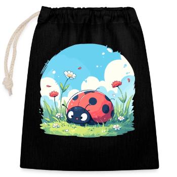 Ladybug Marienkäfer - Closable cotton gift bag (25x30cm) - black - Front