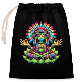 Hippie Frog 70s 1970s 60s Party - Closable cotton gift bag (25x30cm) - black - Front