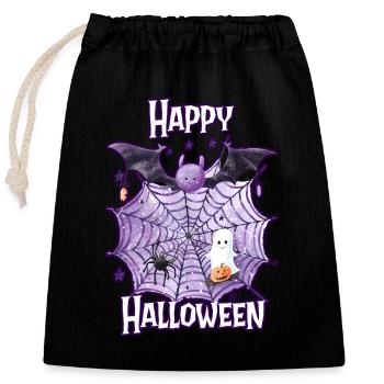 Happy Halloween spider web with cute spider - Closable cotton gift bag (25x30cm) - black - Front