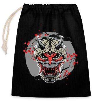 Kanji Japon Oni Démon Masque Ninja Samouraï - Sac cadeau en coton avec cordon (25 x 30 cm) - noir - Devant