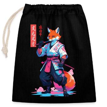 Kitsune Samurai Fuchs Aesthetic Vaporwave Stil - Verschließbarer Geschenkbeutel aus Baumwolle (25x30cm) - Schwarz - Vorne