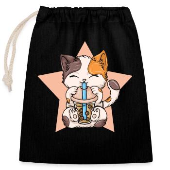 Thé à bulles Boba BubbleTea Kawaii Japan Tea Kpop - Sac cadeau en coton avec cordon (25 x 30 cm) - noir - Devant