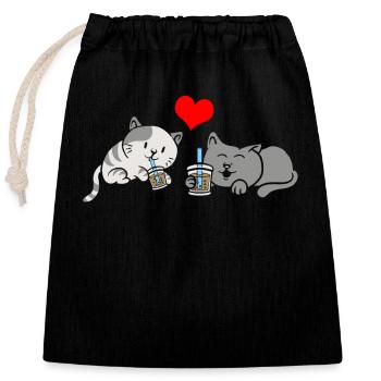 Thé à bulles Boba BubbleTea Kawaii Japan Tea Kpop - Sac cadeau en coton avec cordon (25 x 30 cm) - noir - Devant
