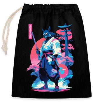Tanuki Yokai Vaporwave Aesthetic Samurai Art - Closable cotton gift bag (25x30cm) - black - Front