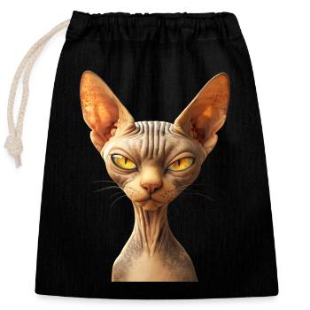 Sphynx Katze Sphynxkatze Canadian Cat Süße Sphinx - Verschließbarer Geschenkbeutel aus Baumwolle (25x30cm) - Schwarz - Vorne