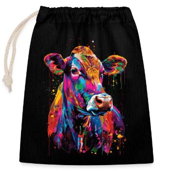 Cow - Closable cotton gift bag (25x30cm) - black - Front