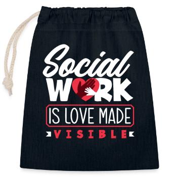 Le travail social, c’est l’amour visible - Sac cadeau en coton avec cordon (25 x 30 cm) - bleu marine - Devant