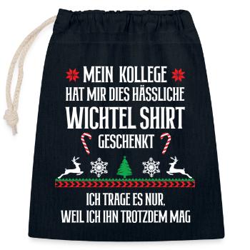 Wichteln Hässliches Weihnachtsoutfit Wichtelshirt - Verschließbarer Geschenkbeutel aus Baumwolle (25x30cm) - Navy - Vorne