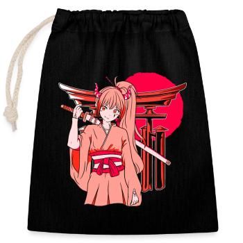 Kanji Katana Japanese Girl Ninja Samurai - Closable cotton gift bag (25x30cm) - black - Front