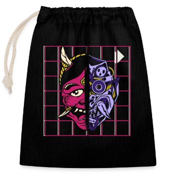 Kanji Japon Oni Démon Masque Ninja Samouraï - Sac cadeau en coton avec cordon (25 x 30 cm) - noir - Devant
