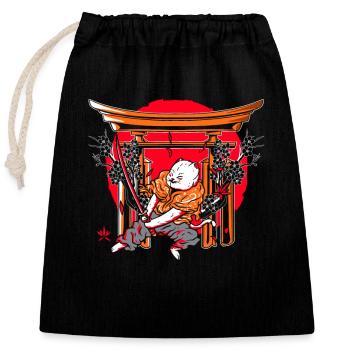 Kanji Japan Katana Ninja Cat Samurai - Closable cotton gift bag (25x30cm) - black - Front