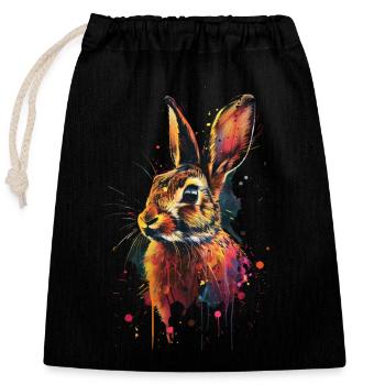Rabbit - Closable cotton gift bag (25x30cm) - black - Front