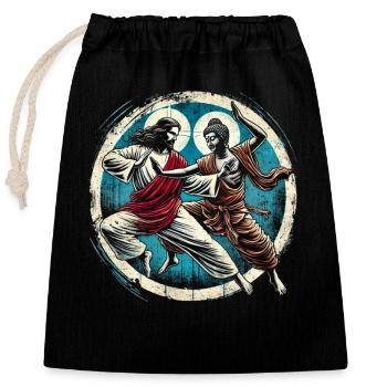 Jésus contre Bouddha - Sac cadeau en coton avec cordon (25 x 30 cm) - noir - Devant