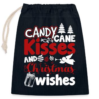 Christmas Wishes Candy Cane Kisses - Closable cotton gift bag (25x30cm) - navy - Front
